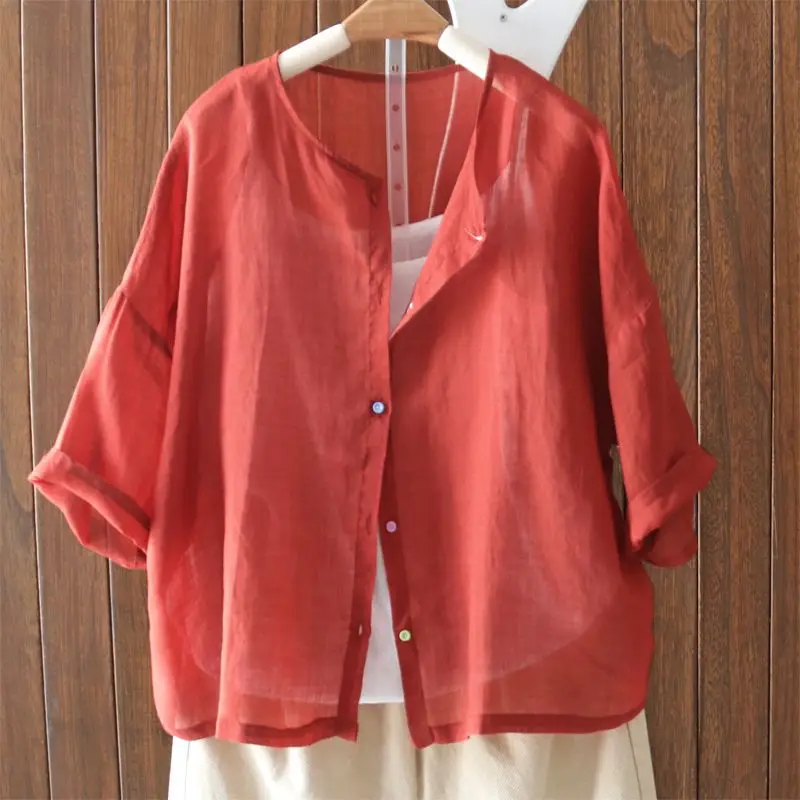 

Sunscreen Loose Cardigan Fashionable Outerwear Summer Retro Artistic and Versatile Thin Shirt Small Shirt for Women Y414