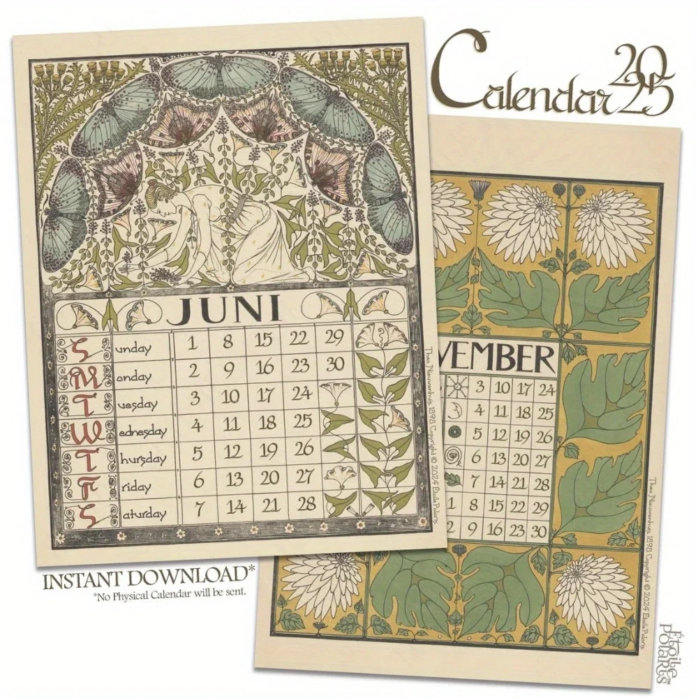 Art Nouveau 2025 Wall Calendar, Quirky Office & Home Decor, Vintage Style, Perfect for Christmas or Birthday Gifts, Calendar & P