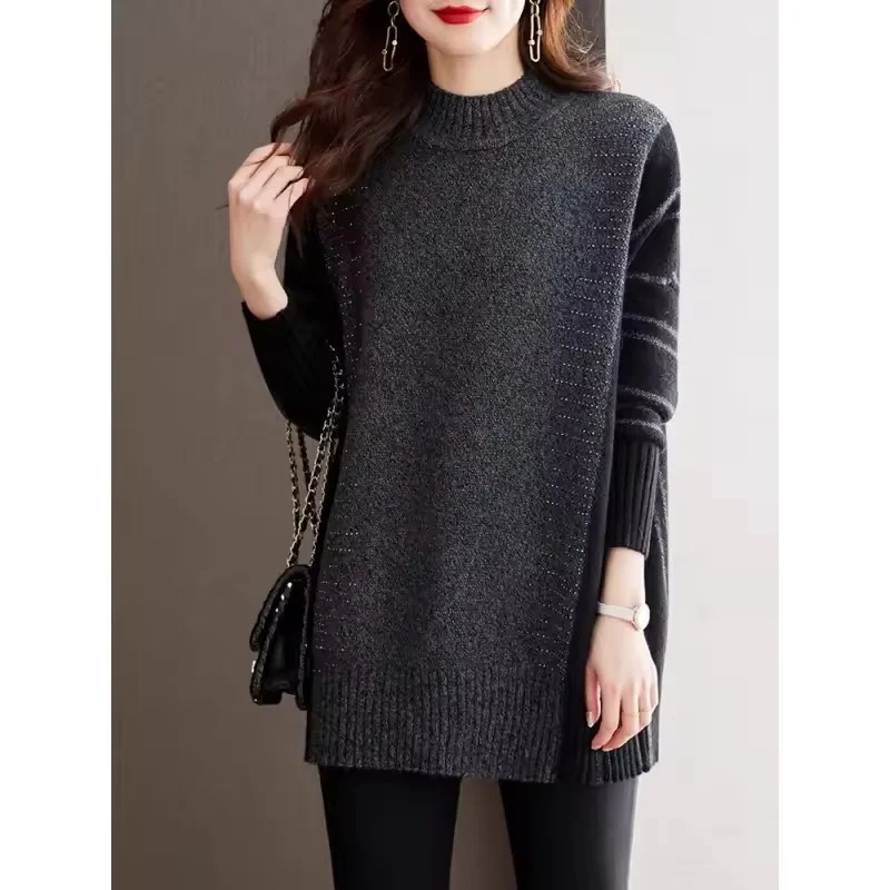 

Semi-turtle Neck Jumper Sweater Women New Autumn Winter Long Knitwear Bottoming Shirt Ladies Coat Keep Warm Pullover with Tops