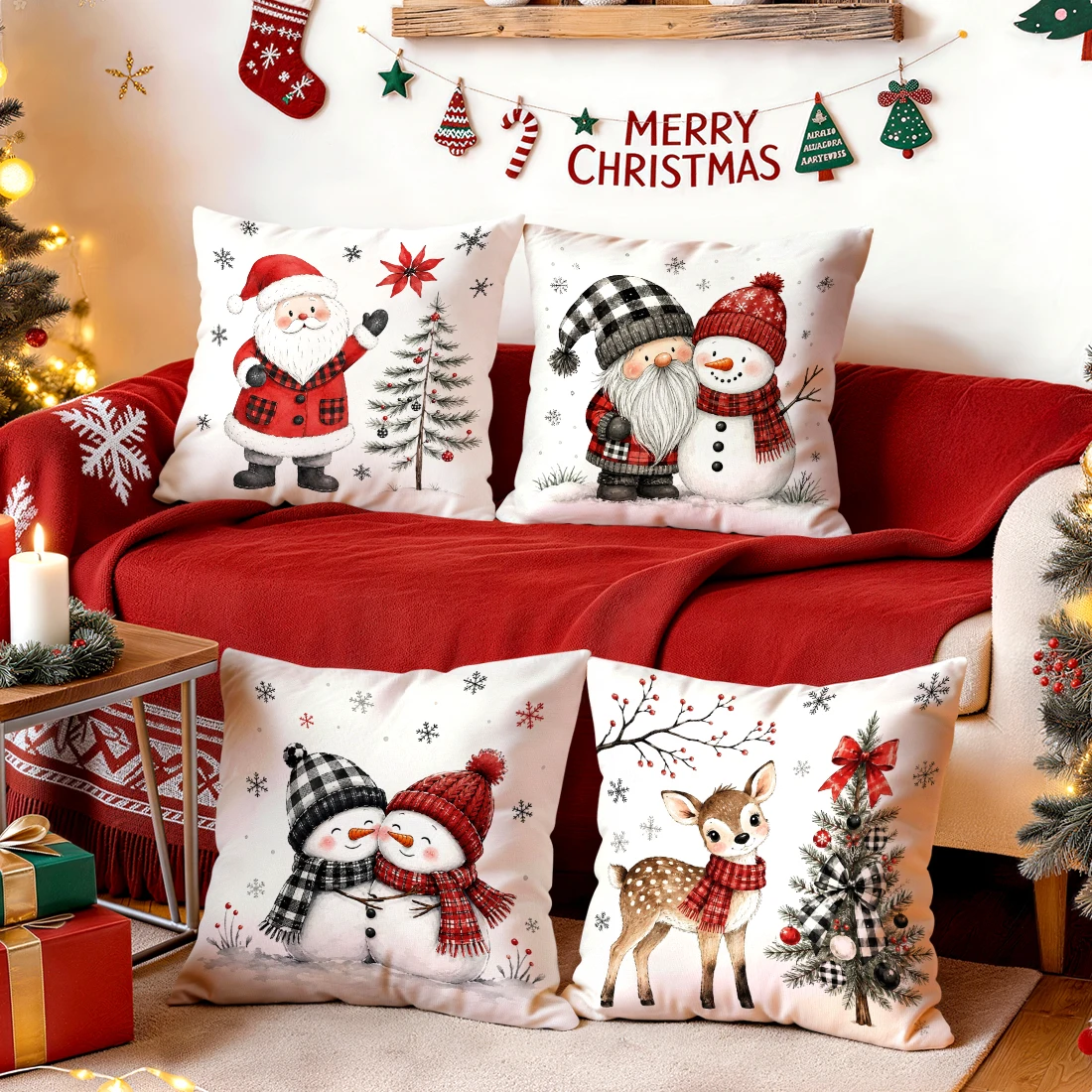 1/4pcs Minimalist Christmas Decorations Cushions Pillowcase Polyester Cushion Cover Throw Pillow Pillowcover Home Car Sofa Decor
