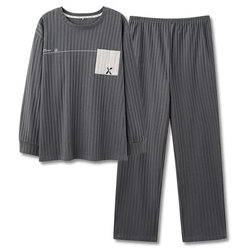 Nuova manica lunga autunno indumenti da notte girocollo grande drawout jacquard homewear casual semplice set pigiama loungewear da uomo giovane