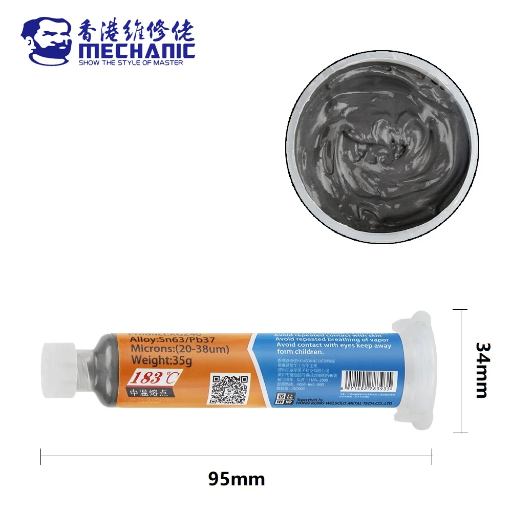 MÉCANICIEN XGZ40-Pâte à Souder 18/10 cc, 183 ℃, Point de Fusion, Seringue de Soudage par Avance, Flux de Soudage 18/pour PCB, Réparation de Puces SMD
