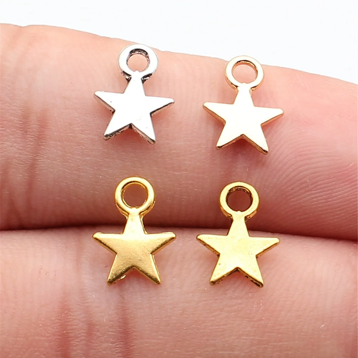 WYSIWYG 40 szt. Zawieszki 11x8mm w kształcie gwiazdek do tworzenia biżuterii, elementy do biżuterii DIY, 4 kolory, zawieszki ze stopu.