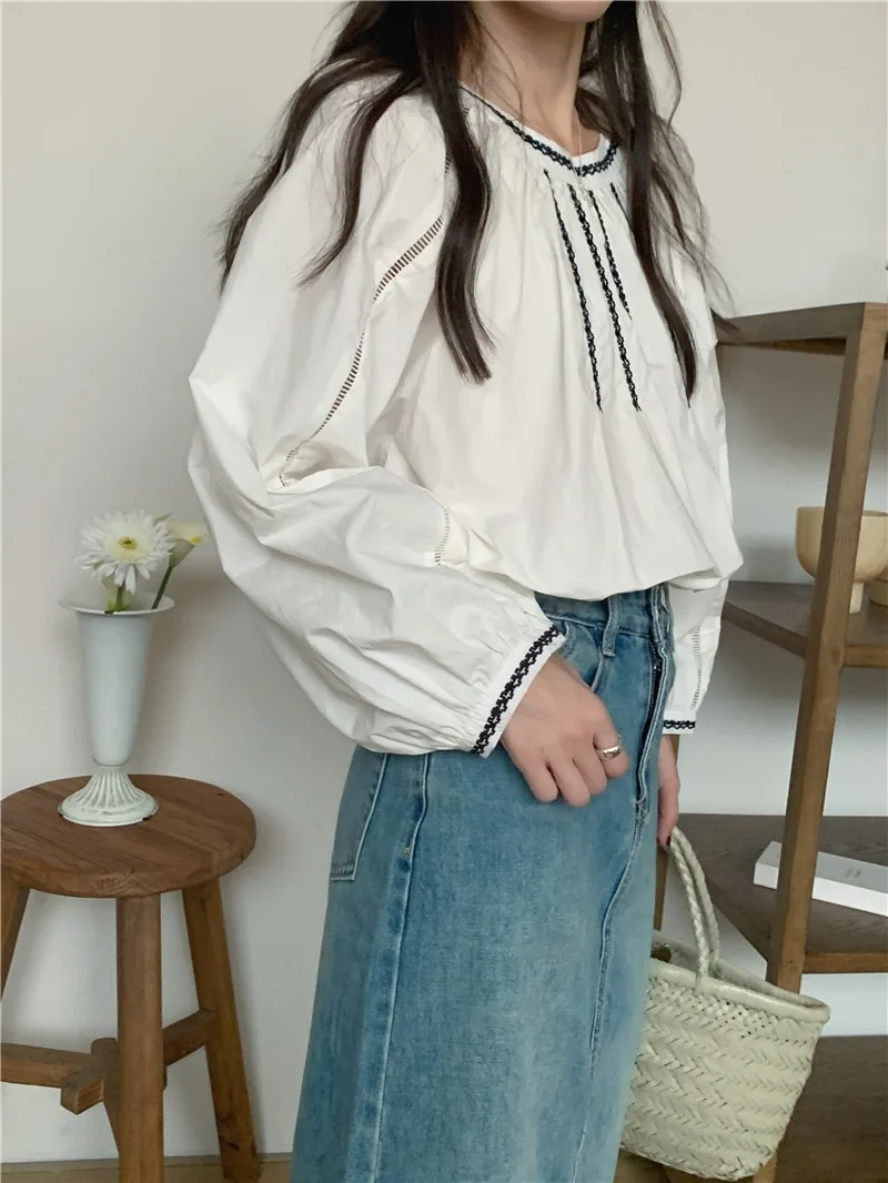 Summer Women Blouse Spring Shirt Female Woman Blouse Maxi Blusas Chiffon Casual Elegant Vintage Long Sleeve Oversize Loose White