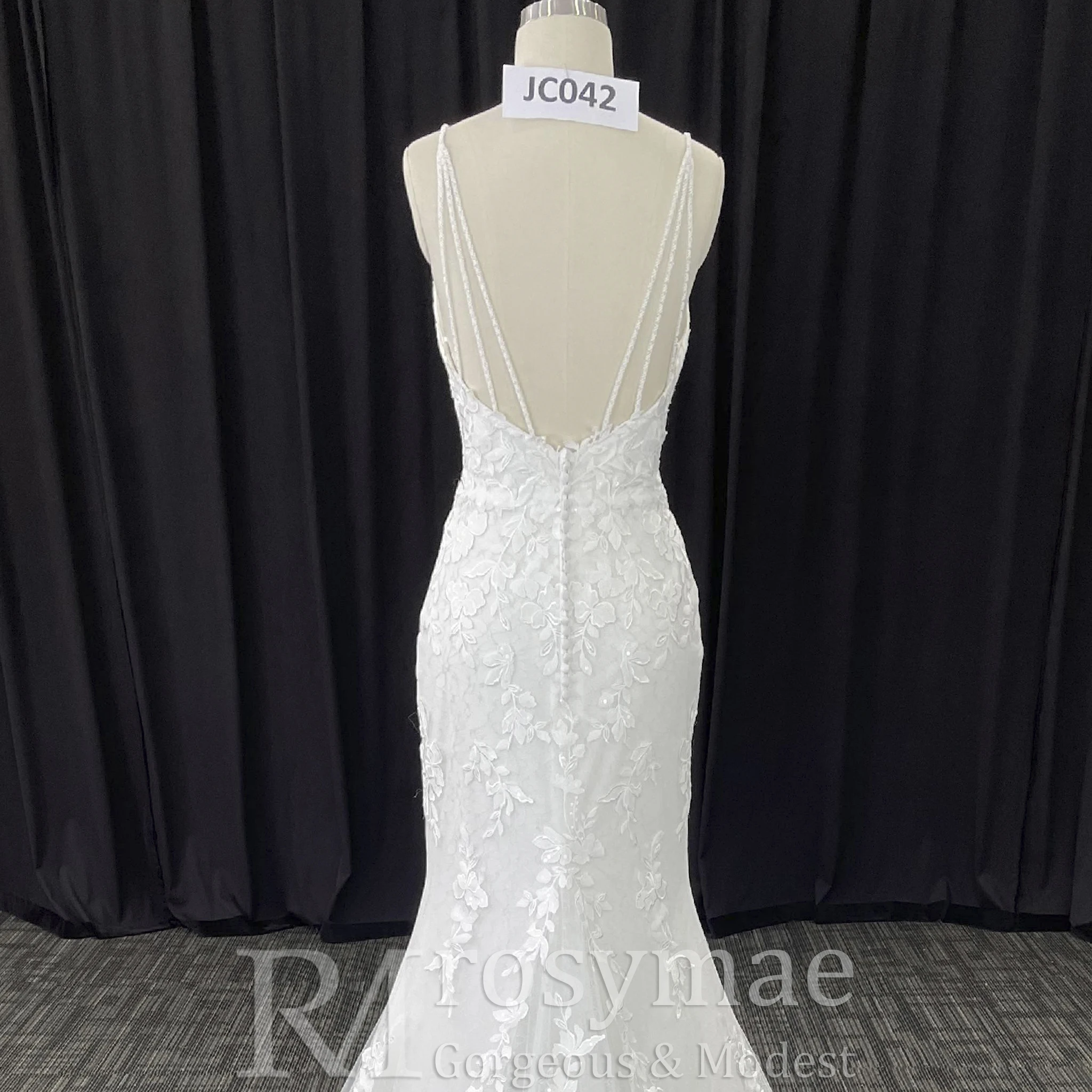 Rosymae Kanten Zeemeermin Trouwjurk met V-hals en Spaghettibandjes Elegante Bruidsjurk voor Vrouwen JavaScript Aixе