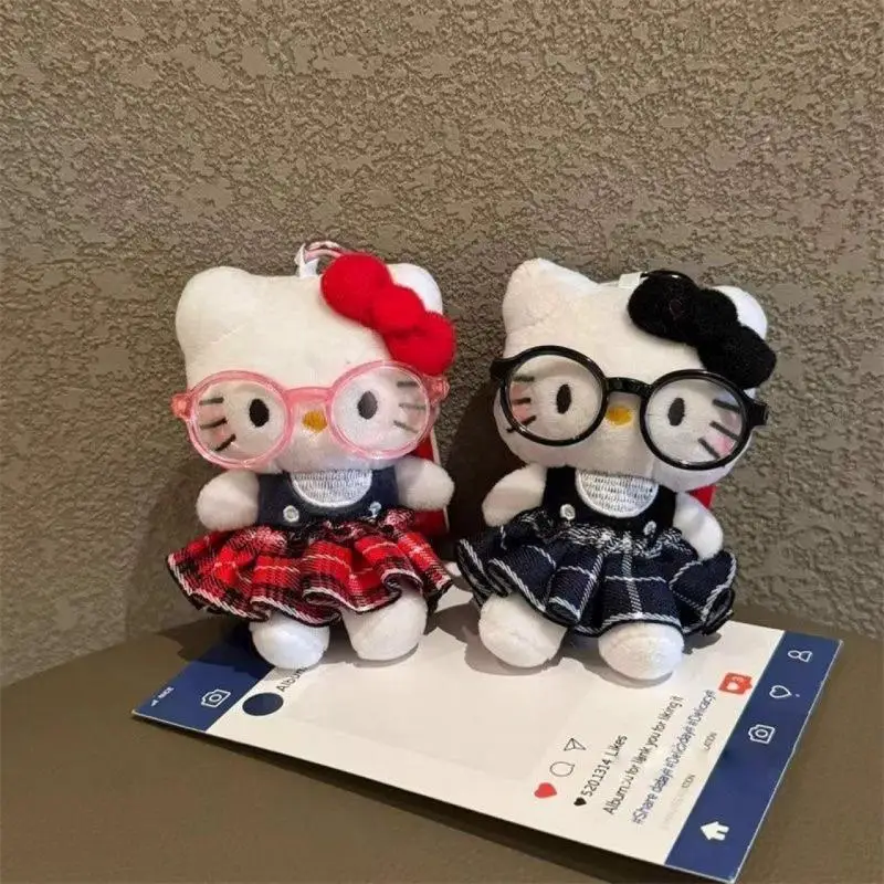 

Sanrio Wearing Glasses Hello Kitty Cute Handmade Keychain Lovely Wear A Skirt Plush Doll Hangings Gifts Childrens Fluffy Toys