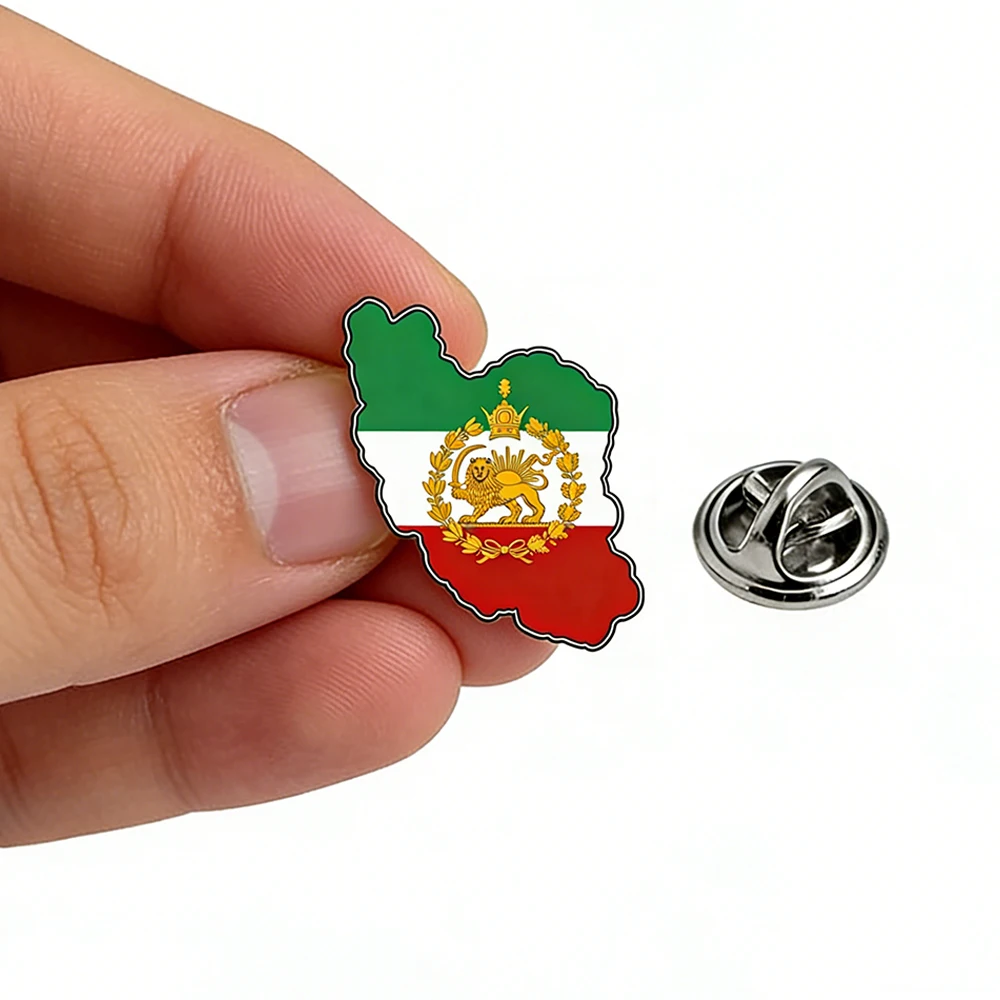 Iran Karte Flagge Anstecknadeln Persien Löwe Sonne und Krone Brosche Edelstahl-Broschen Persische Iranische Abzeichen Schmuck Souvenir Geschenke