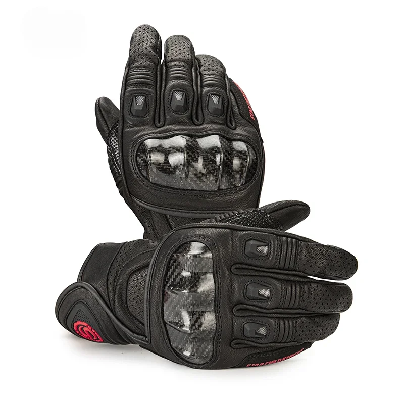 

-for Goatskin Carbon Fiber Protective Shell Breathable Touch Screen Off Road MTB Gloves Full Fingers Riding Gloves