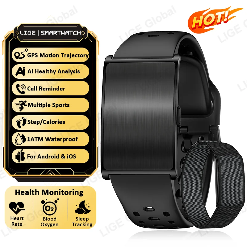 

LIGE GPS Sports Smart Bracelet Men HRV SpO2 Blood Pressure Health Tracker Fitness Pedometer Call Reminder Smartwatch Band Women