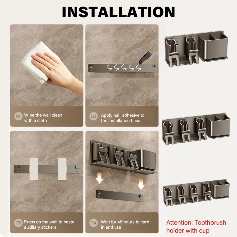 Aluminum Electric Toothbrush Rack with 2 Cups Space Saving & Easy Installs Toothbrush & Cup Holder Not Drilling Required