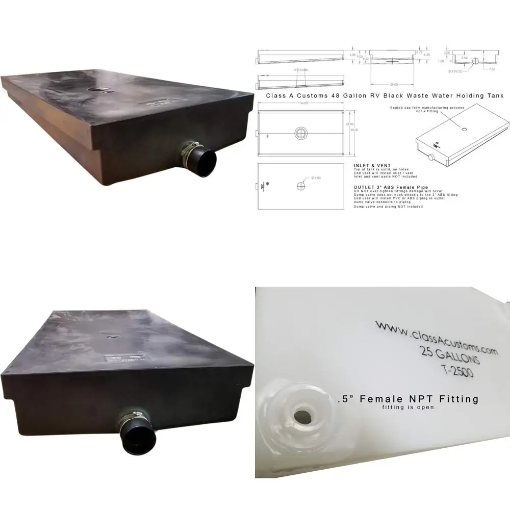 Tanque de retención de agua negra residual RV de 48 galones de aduana Clase A 56 x 30 x 9 WT-4800