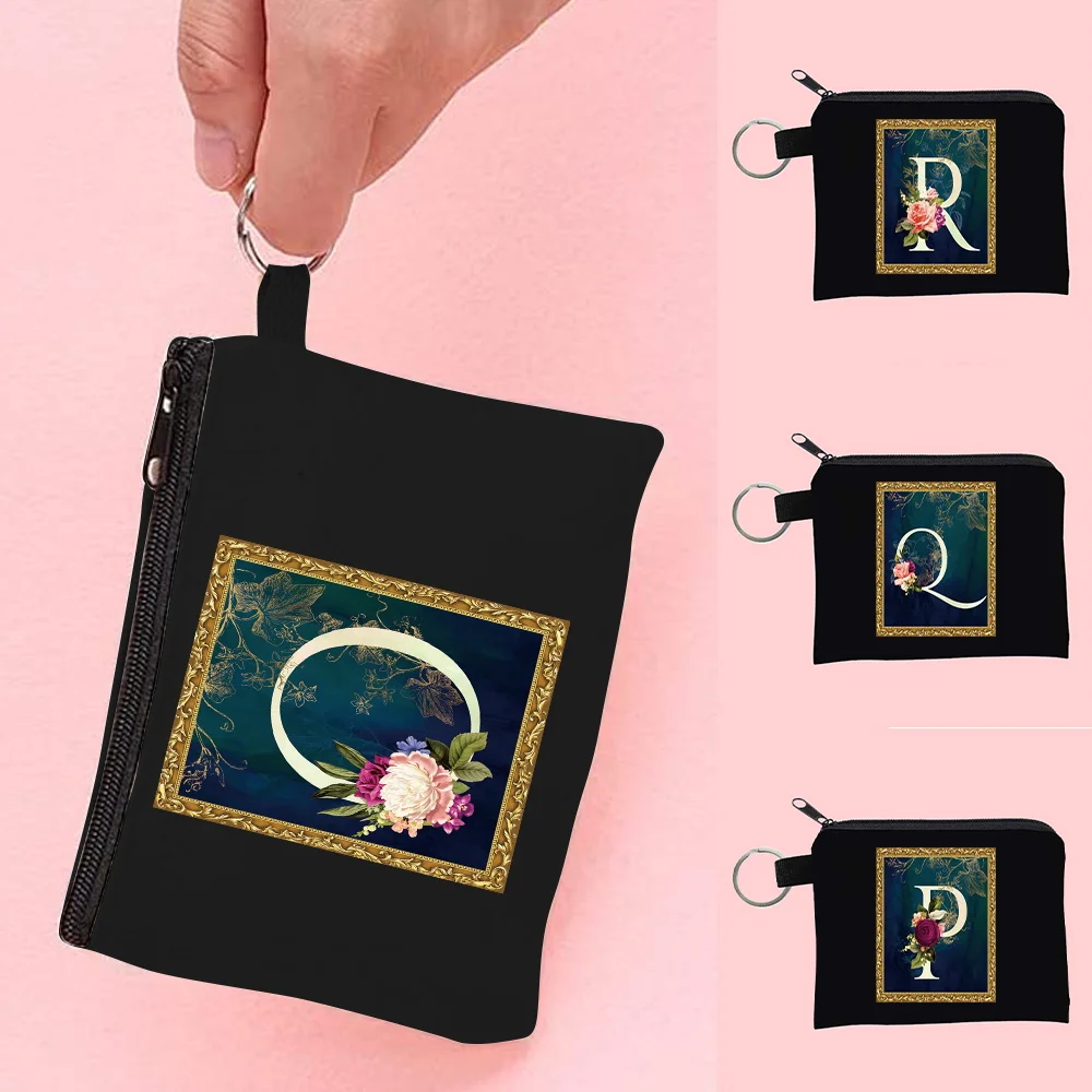 

2024 New Portable Earphone Key Canvas Storage Bag for Women's Fashion and Leisure Mini Zero Wallet Flower Letter Series Pattern