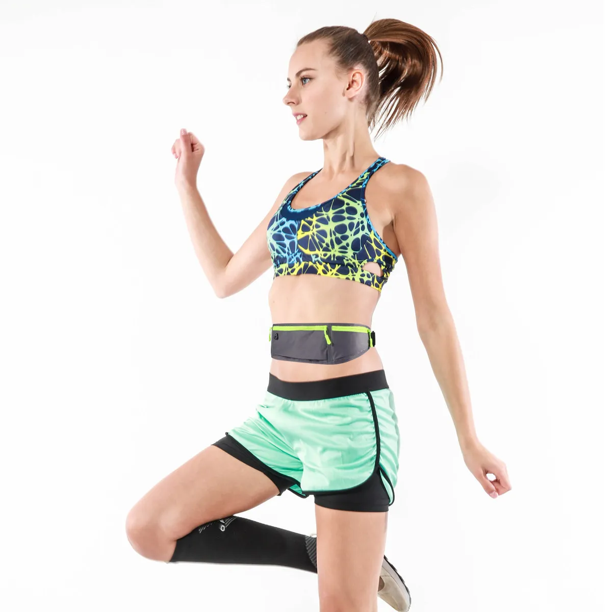 Waterproof Sports Waist Pouch Running Fanny Pack 3 Compartments Lightweight Breathable Reflective Tpu Nylon Jogging Belt Dark