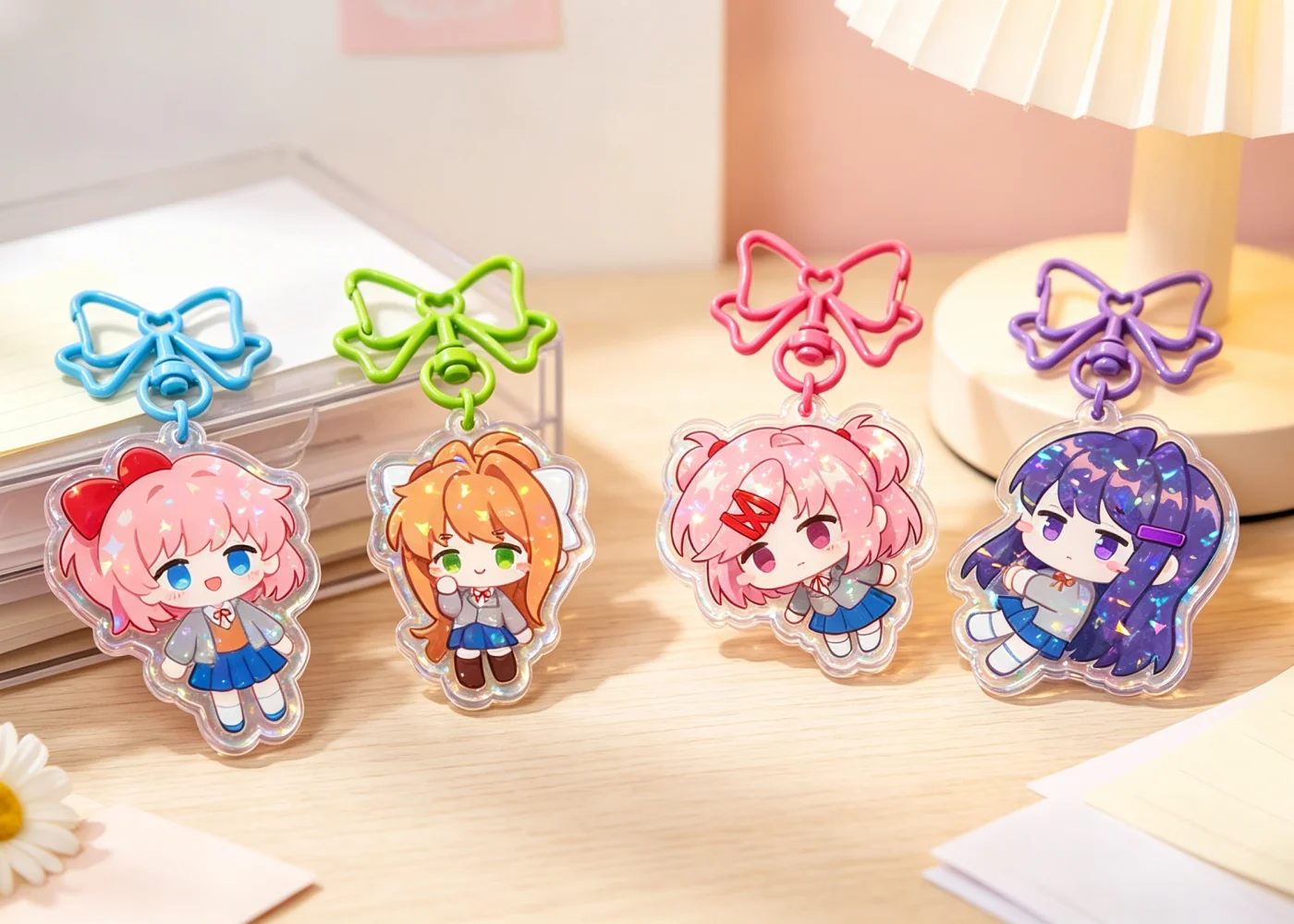 DDLC Heartbeat Literary Works Acrylic Keychain Featuring Monica Yuri Sayuri Natsuke - Anime Themed Keychain Collectible