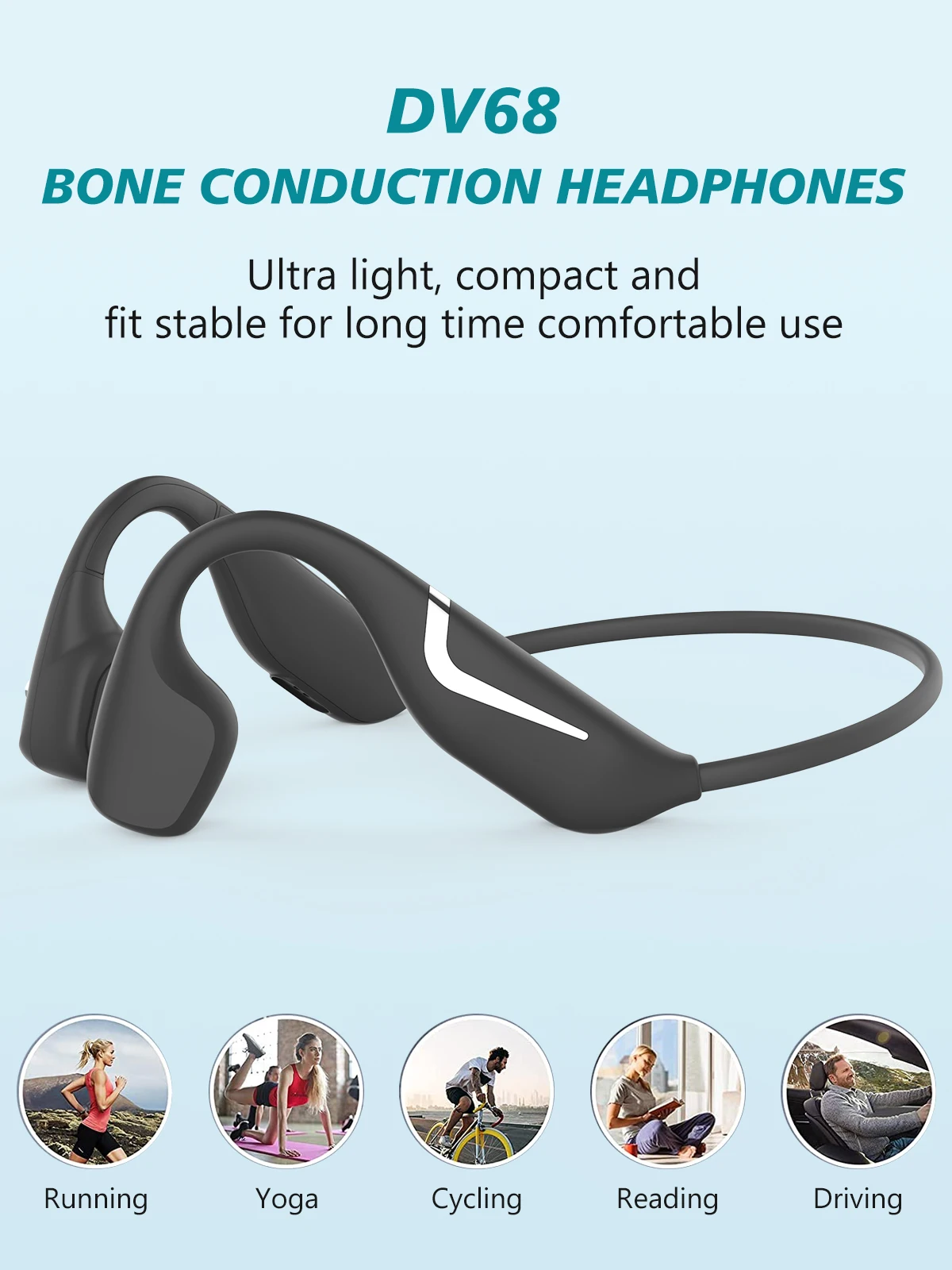 Real Bone Conduction Headphones Bluetooth 5.3 Wireless Earphones Waterproof Sports Headset with Mic for Workouts Running Driving