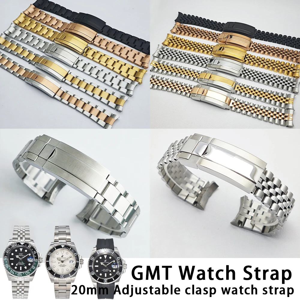 

20mm High Quality GMT Watch Strap Steel Male Watch Accessories Replacement Bracelet Fits GMT Case Folding Buckle Watch Part