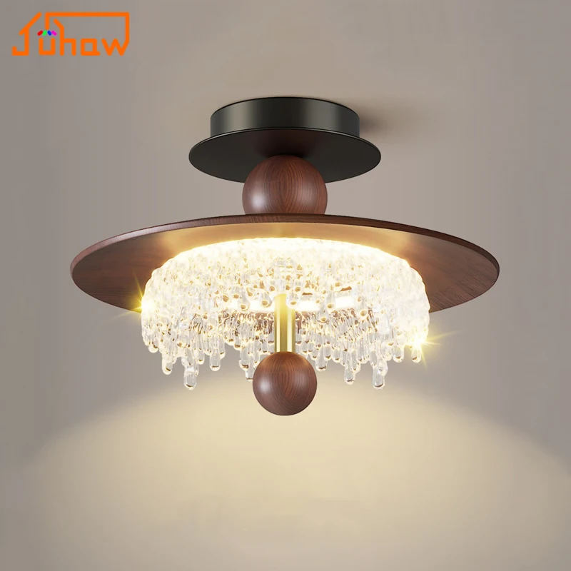 Vintage Mid Century Grand High End Water Drop Creative Corridor Passage Lamp Walnut Wood Grain Entryway Doorway Lighting