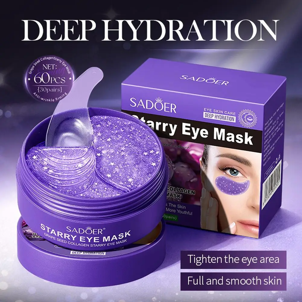 Algen-Augenmaske, SADOER Grape Seed Collagen Augenmaske, feuchtigkeitsspendende, nährende Augenmaske, Anti-Falten-Augen-Hautpflege
