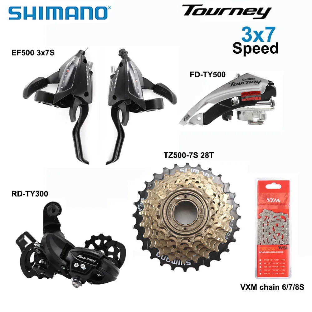 

SHIMANO Tourney 3x7 Speed Groupset include EF500 or M315 Shifter TY300 Rear Derailleur TZ500 Cassette 28T 34T VXM Chain MTB 7S