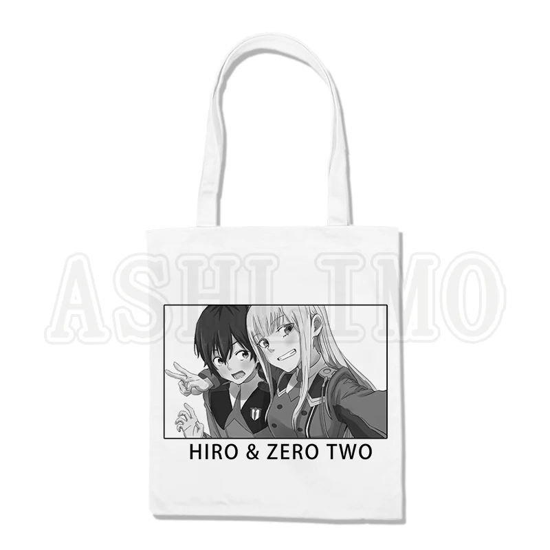 Bolso de mano de Anime Zero Two Darling In The Franxx, bolsa de Anime de Manga, bolsos de compras casuales, bolsos de hombro, bolsa de compras de lona