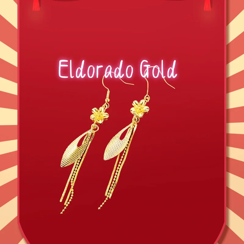 

2025 Boutique AU999 gold earrings Japanese and Korean temperament female earrings long tassel earrings 24K pure gold leaf earrin
