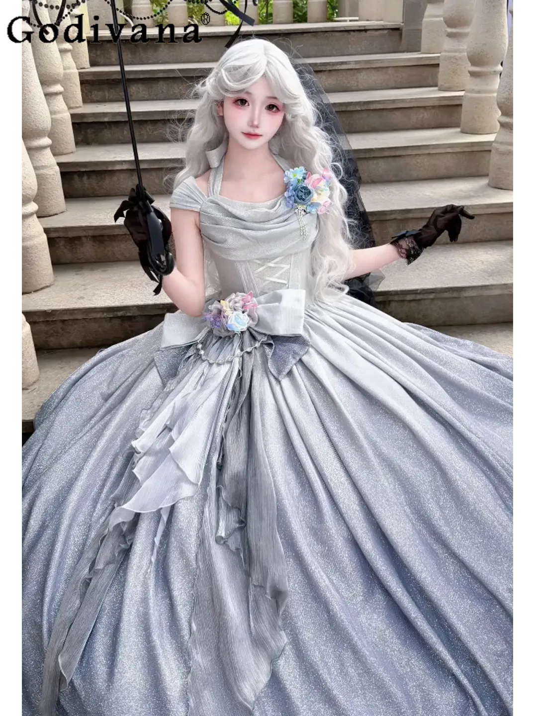 

Элегантное японское оригинальное платье Лолита с изысканной отделкой, для дня рождения, чаепития, женское платье в стиле принцессы