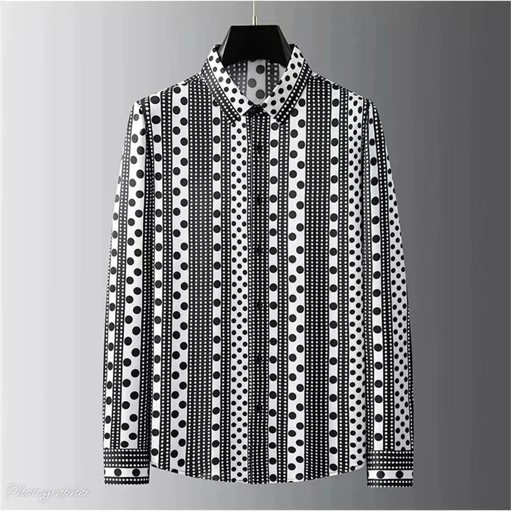Men's Luxury Printed Shirt, Casual Long Sleeved Shirt, High-Quality Plus Size Men's Clothing, Urban Fashion, Popular Style