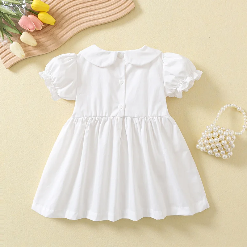 2024 Clibeso Boutique Design Handmade Embroidery Summer Dress for Baby Girls Kids Vintage Smocked White Dresses Children Outfits