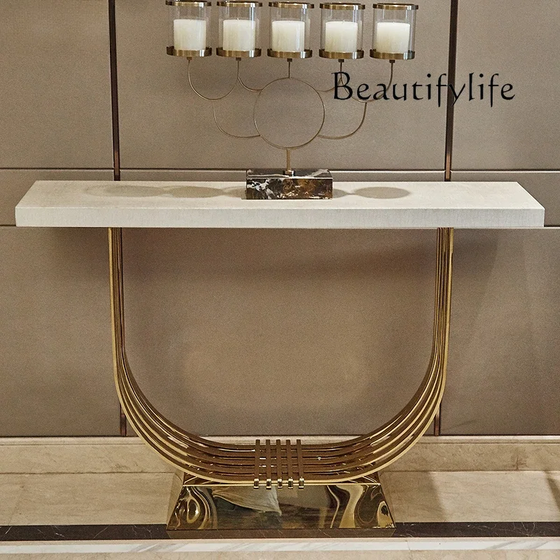 

Modern Light Luxury Console Tables Italian Minimalist Stainless Steel Marble Curio Cabinet Home Doorway Side View Sets
