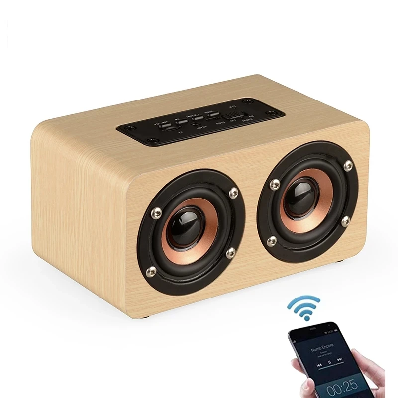

6W Wooden Bluetooth Speaker Portable Stereo HiFi Speakers TF Play Hand Free Call AUX Input Super Bass Loudspeaker Dual Subwoofer