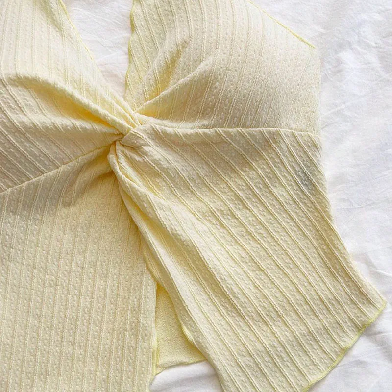 Yellow V-neck Halter Neck Top for Women Summer Y2K Clothes Sexy Sleeveless Backless Crop Top Streetwear image 4