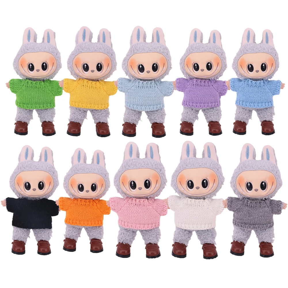 Vestiti per le bambole Pop Tinta unita Maglione Jeans per bambola Labubu 15-17 cm Peluche Ripiene Accessori di abbigliamento per bambole, Regalo di giocattoli per ragazze