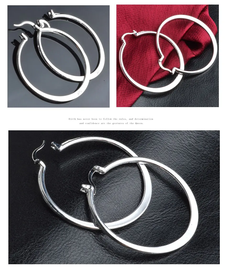 ARAVANT 925 Silver 55MM Flat Hoop Earring For Women Fashion Jewelry Gift