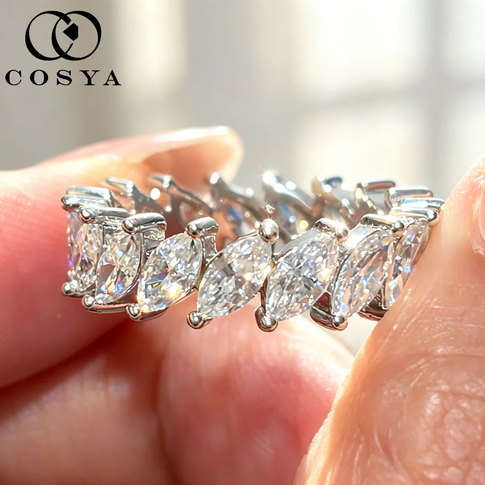 

COSYA 5.1cttw Marquise Cut Moissanite Diamond Ring For Women 100% S925 Silver D Color Luxury Eternity Wedding Band Fine Jewelry