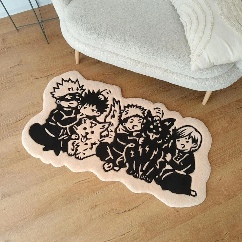 VIKAMA Alfombra de anime My Hero Academia, alfombra con silueta en blanco y negro, alfombra para dormitorio y sala de juegos Otaku, decoración del hogar