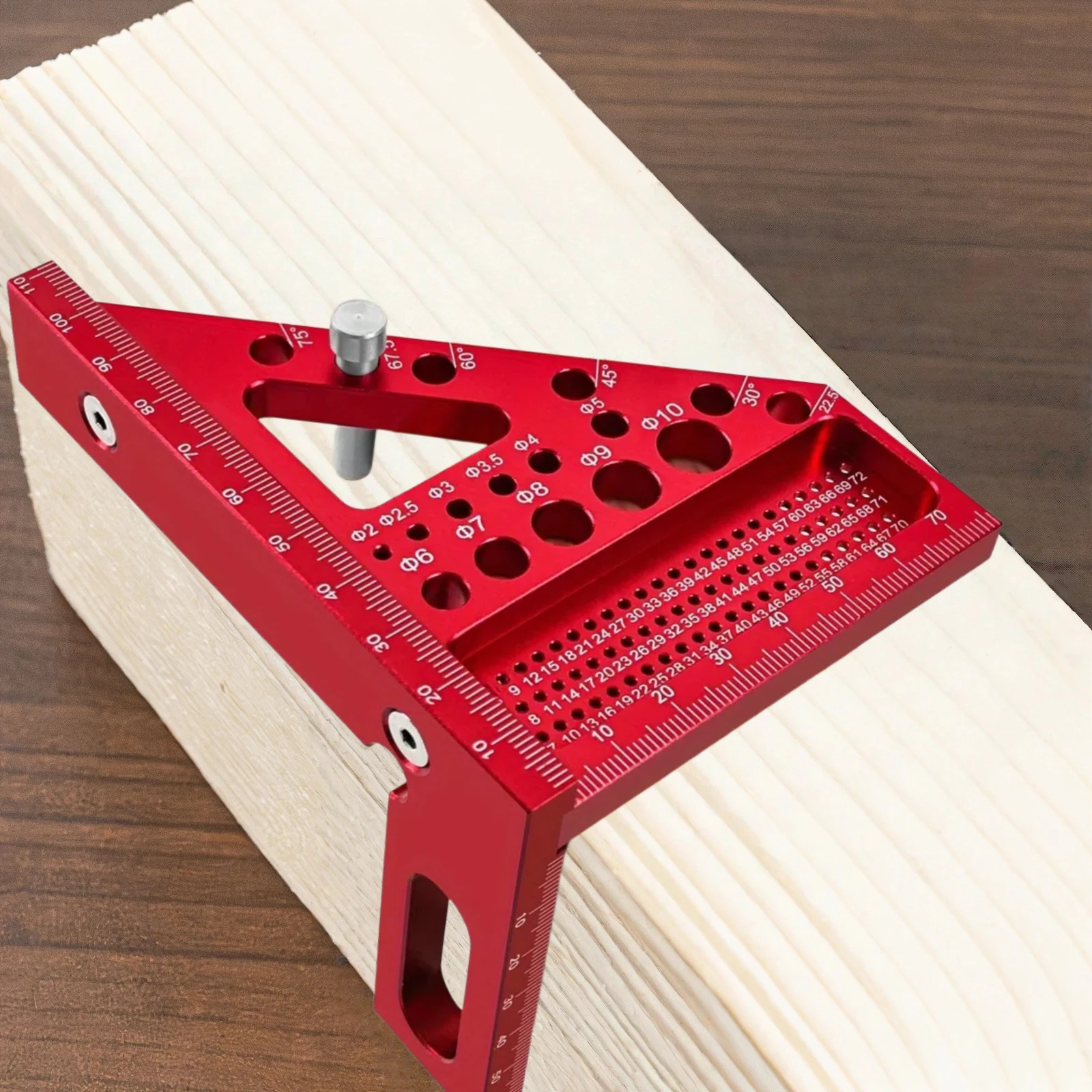 1pc Precision Aluminum Alloy Woodworking Square with Dowel Pins - Multi-Angle Scriber & Miter Ruler for Carpenters and Engineers view 2