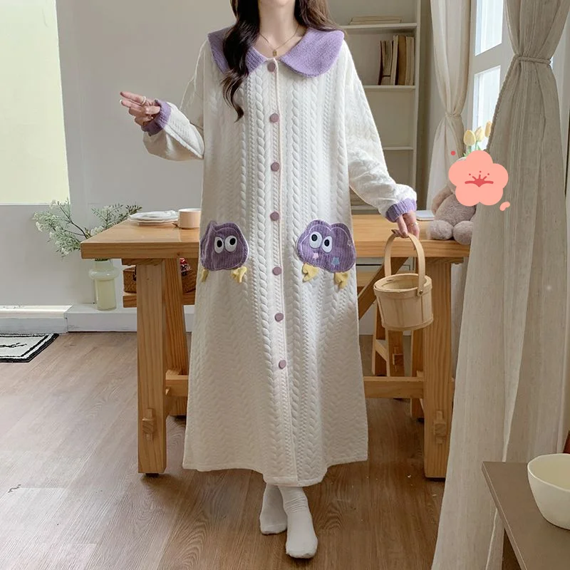 

autumn winter Women's pajamas new model Pajama cotton nightdress girl sweet cardigan long sleeves loose long skirt homewear