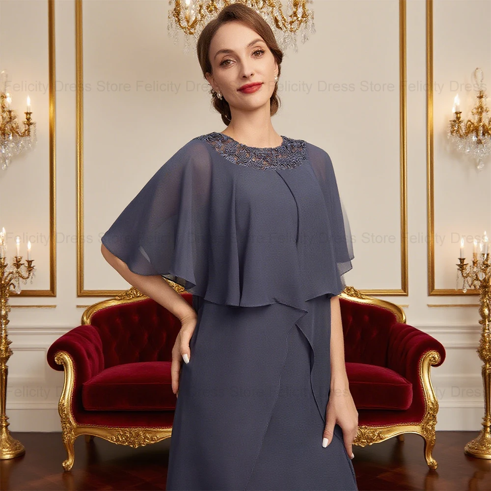 فستان أم العروس قصير أنيق مخصص من FELICITY 2025 جديد من الشيفون والدانتيل على شكل حرف a لحفلات الزفاف وحفلات الضيوف فساتين سهرة