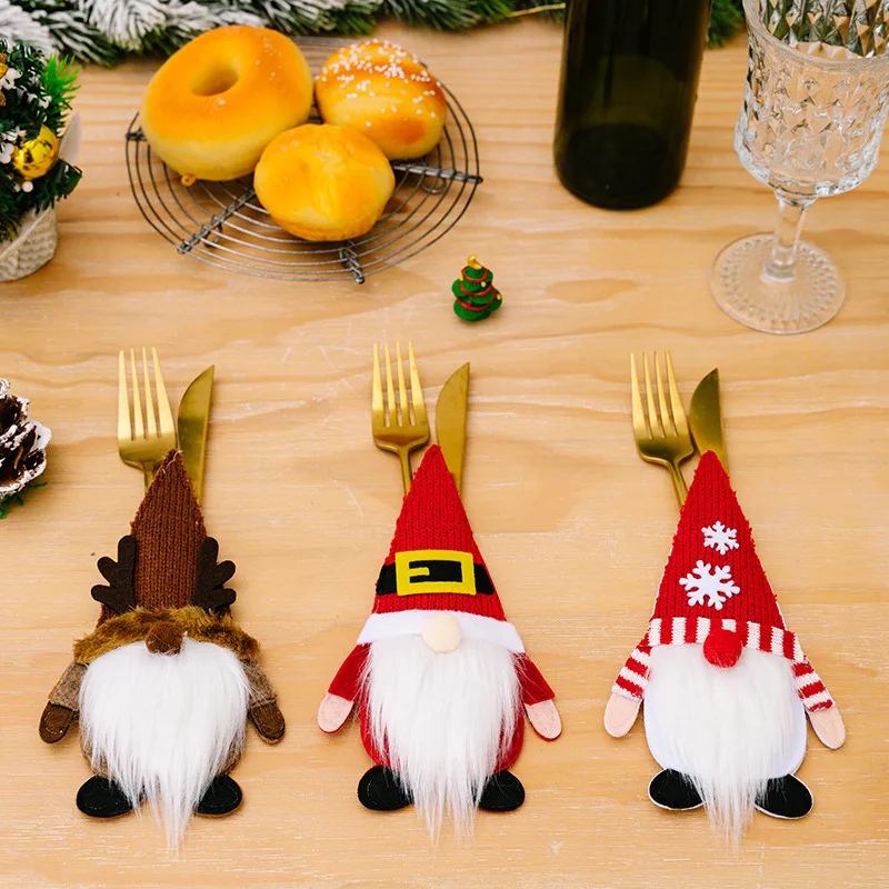 Porte-couverts de Noël Gnome Faceless Butter, Argenterie, Père Noël, Couteau, Fourchette, Sac, Britware, Sacs, Décoration d'intérieur, 1 Pc, 2 Pcs, 3Pcs