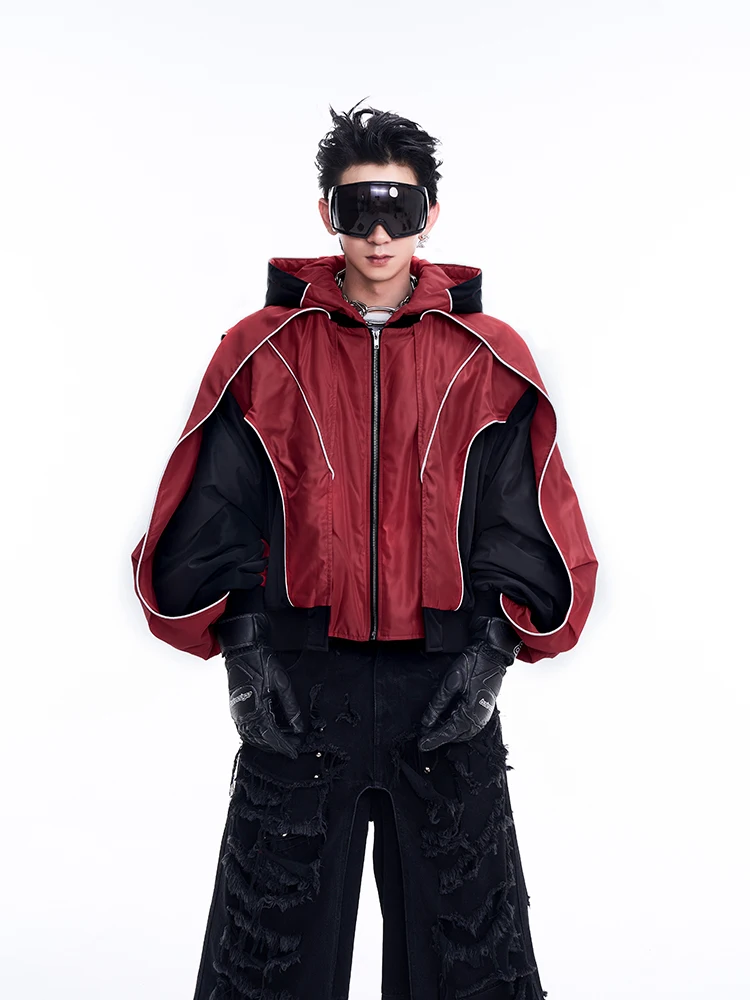 Men's 2025 Autumn Winter Cotton Coats Male Stylish Handsome Color Matching Parkas Men's Splicing Design Quilted Hooded Jackets