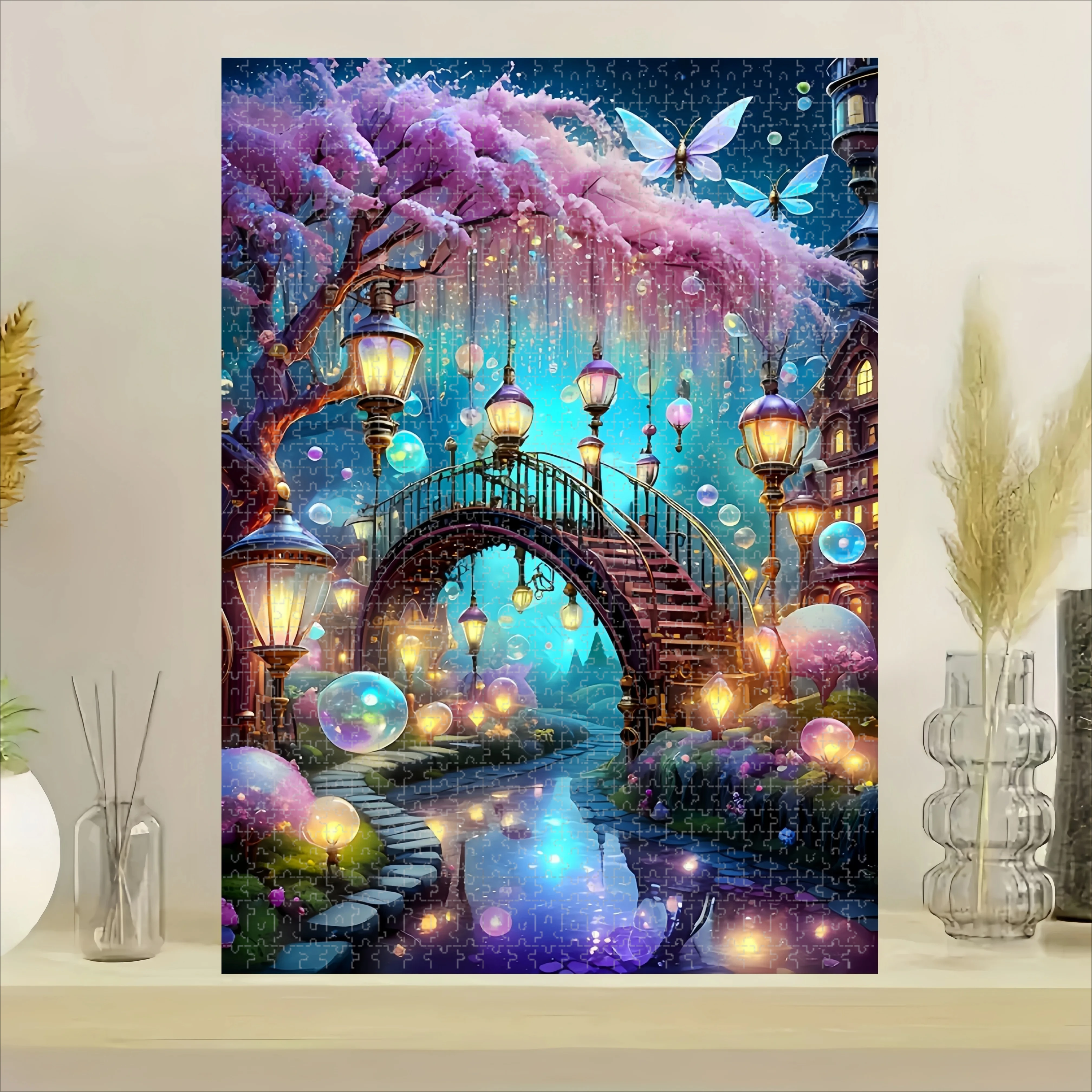 

1000pcs Magical Nighttime Bridge & River Puzzle - Large Jigsaw Puzzle (50x70cm), Gifts Gifts Home Decoration Games Toy