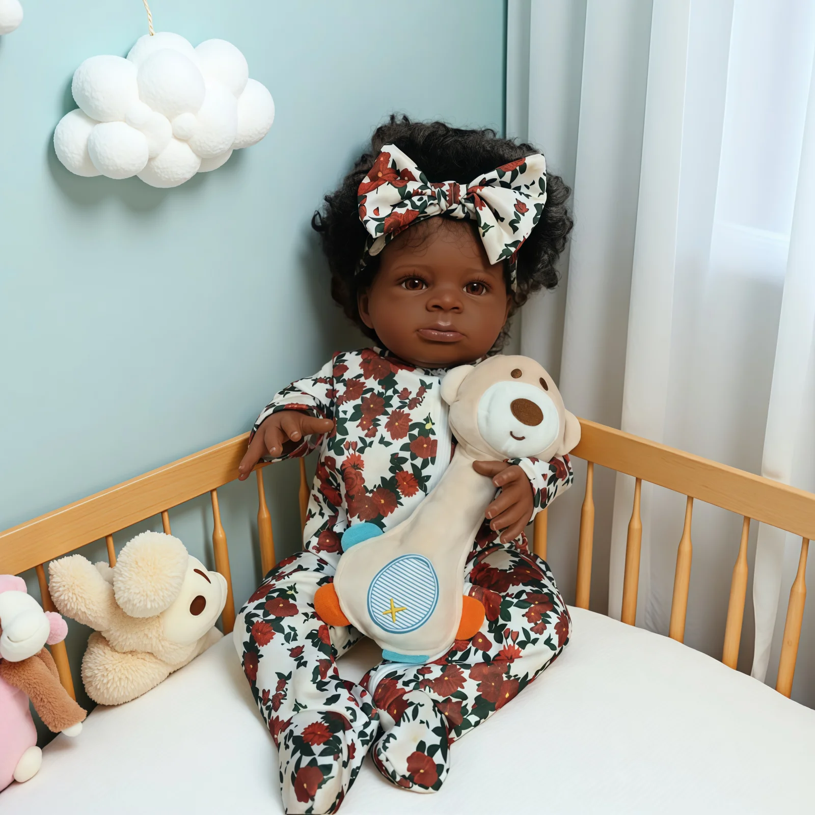 Risbecko 20 inch levensechte zwarte herboren babypop - Afro-Amerikaanse zachte stoffen lichaamspop - verjaardagscadeau / kerstcadeau