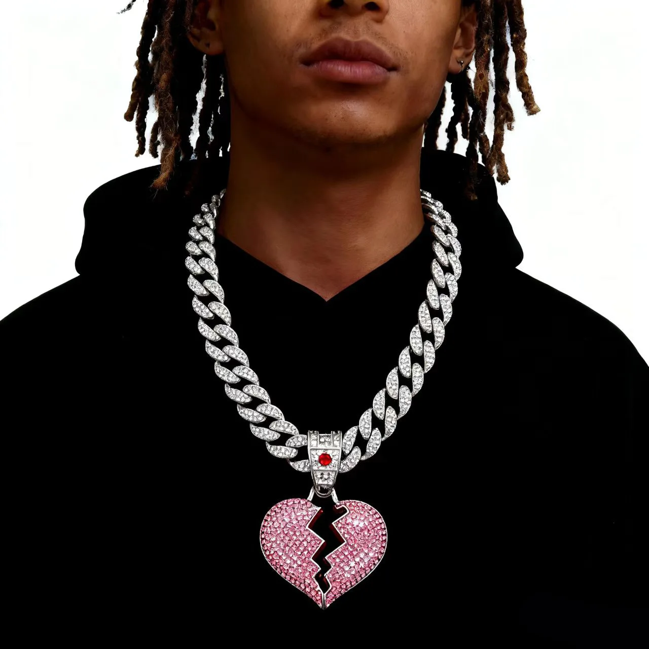 DIY accessories European and American trends ins full diamond pink broken heart oil pendant necklace fashion love necklace jewel