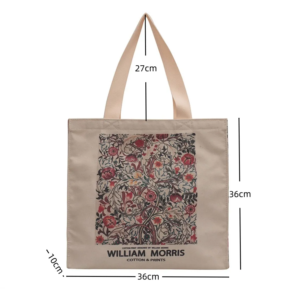 Simple Canvas Female Shoulder Bag William Morris Vintage Oil Painting Zipper Books Handbag Large Tote for Women\'s Shopping Bag