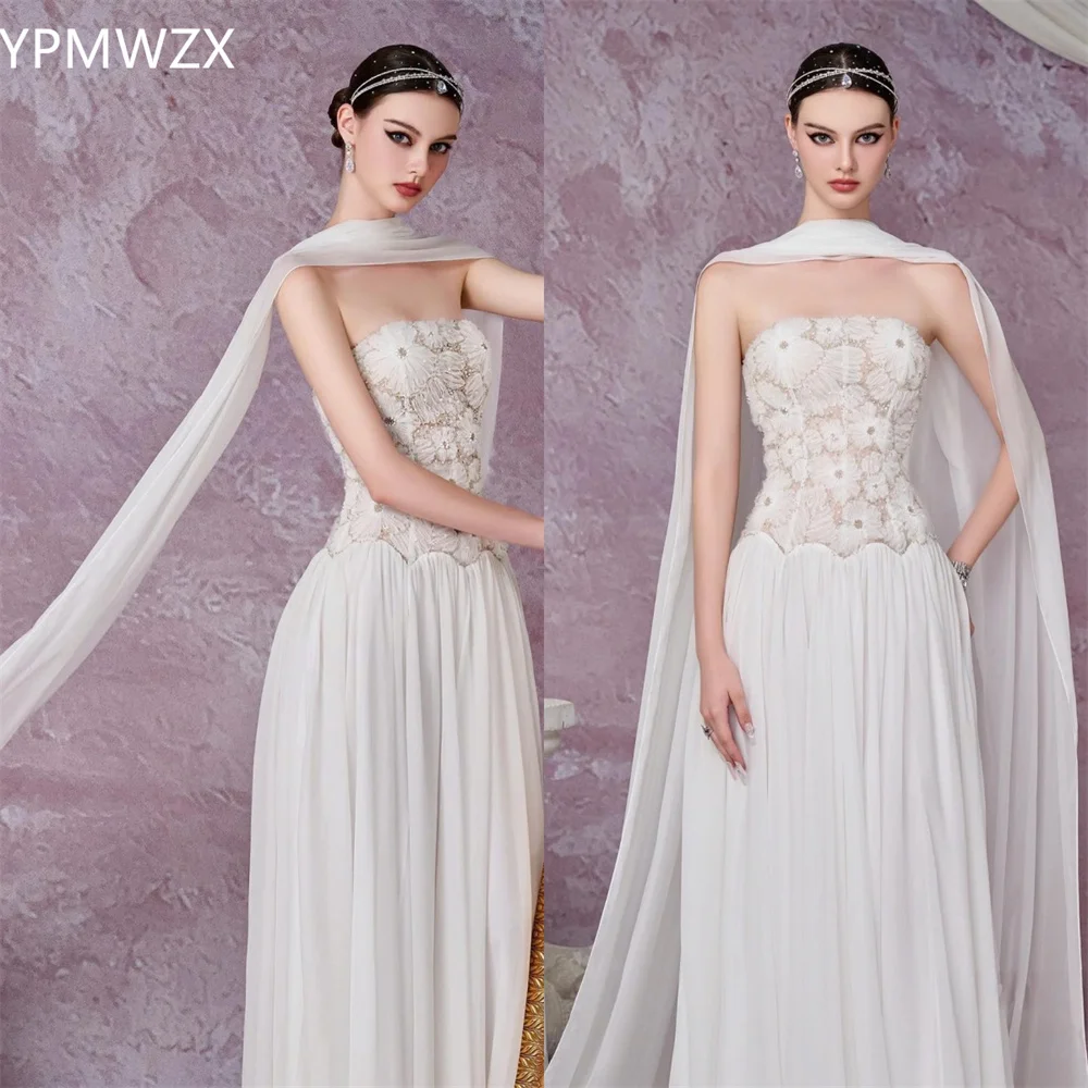 

Customized YPMWZX Strapless A-line Floor length Skirts Draped Sleeveless Print Bespoke Occasion Dresses