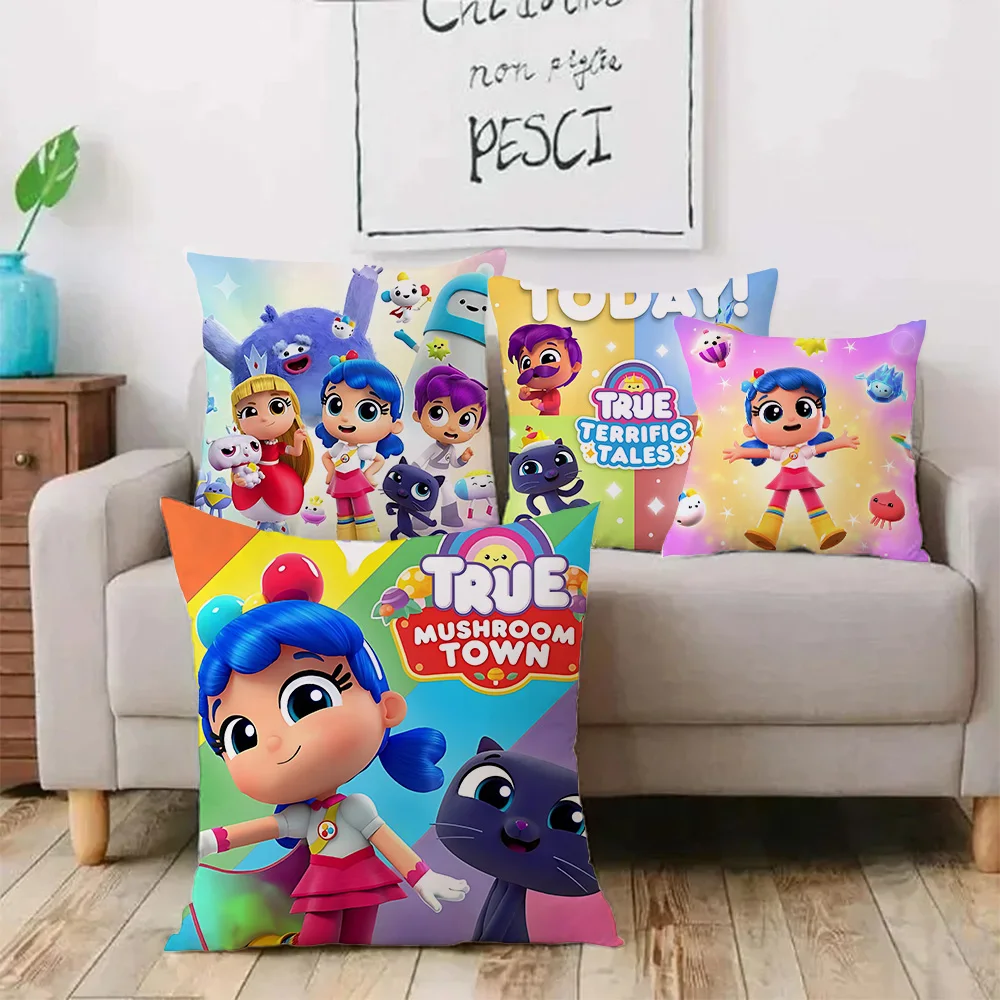 

Anime True and The Rainbow Kingdom Pillow Covers Cartoon Sofa Decorative Home Double-sided Printing Short Plush Cushion Cover