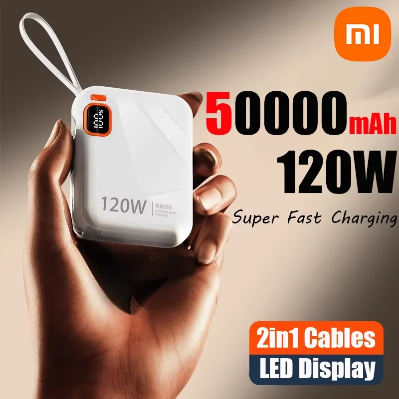 Xiaomi 120W 50000mAh Banco de potência portátil Cabo de alta capacidade Mini Powerbank de carregamento rápido bidirecional para iPhone Samsung ﻿