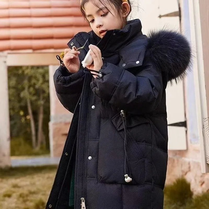 

2025New Winter Down Thick Warm Jacket Girls Waterproof Hooded Coat Children Outerwear Clothing Teenage Kids Parka Snowsuit 5-14Y