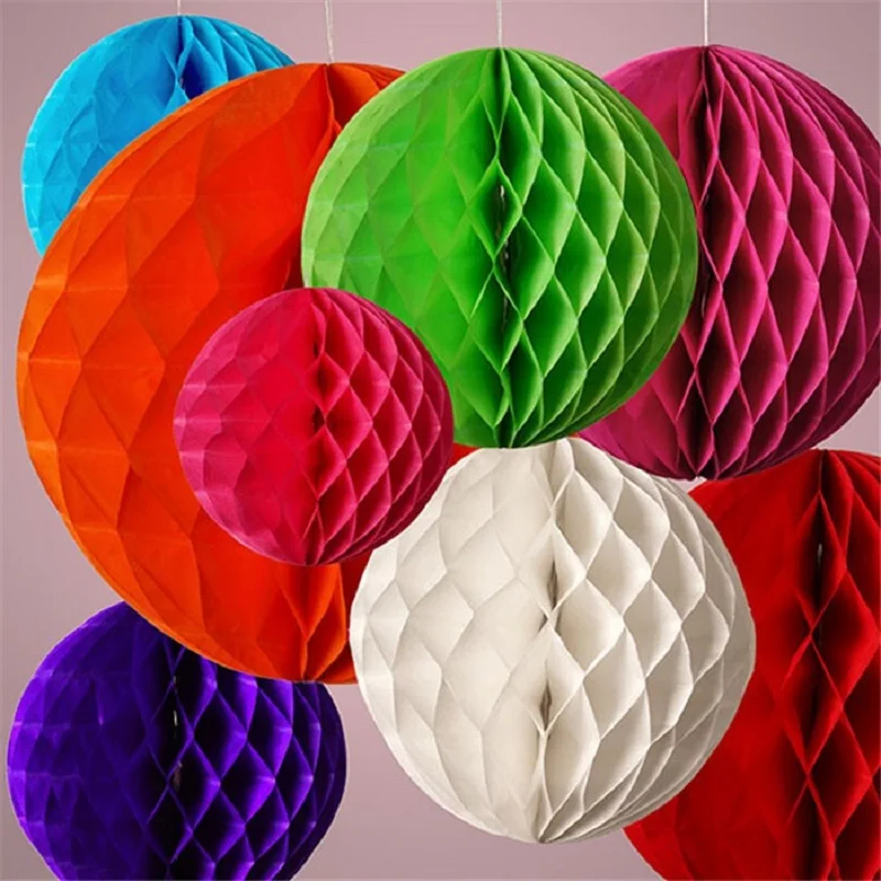 1Pcs 2'' -12'' Chinese Round Hanging Paper Honeycomb Flowers Balls Crafts Party Wedding Home DIY Decoration Paper Lantern Pompom