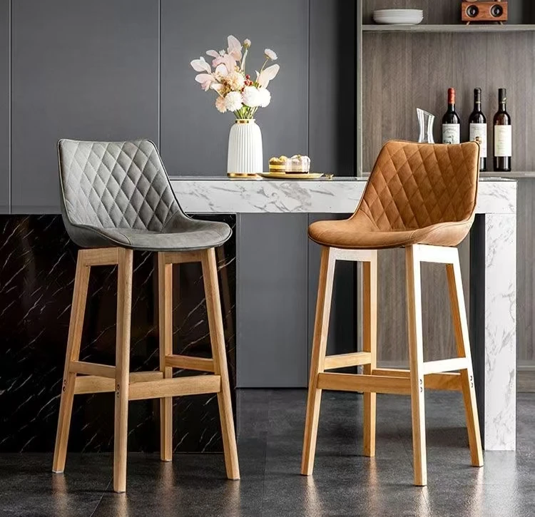 Muebles de Bar baratos de fábrica, repuesto de muebles, marco de madera maciza, taburete alto de Bar, silla con respaldo para cocina, desayuno al aire libre